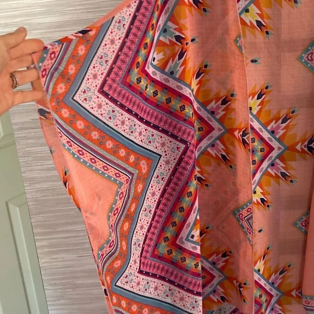 life 4 truth Gorgeous peach blush beach coverup/duster L/XL aztec bohemian - Picture 3 of 4